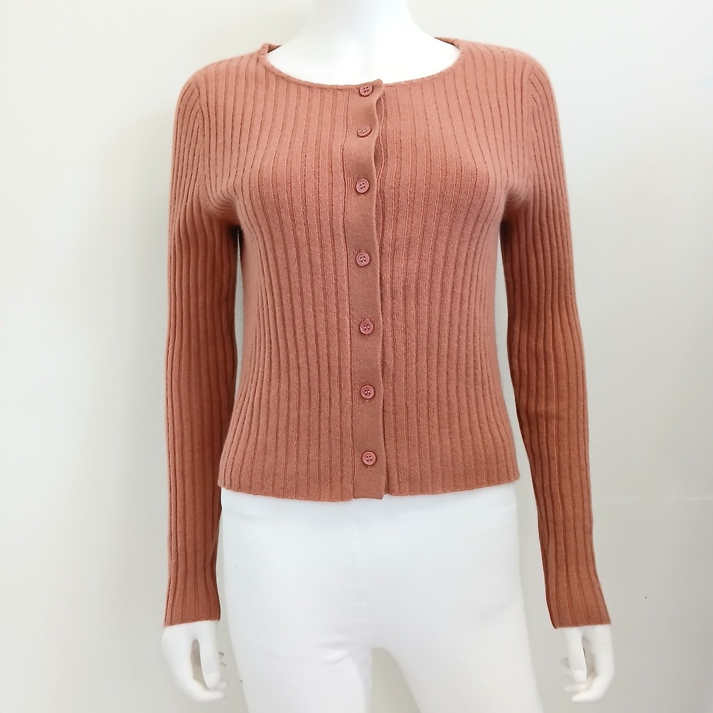 The Cashmere Project Crop Cardigan Women S Pink 100%Cashmere Ribbed Knit 90s Y2K